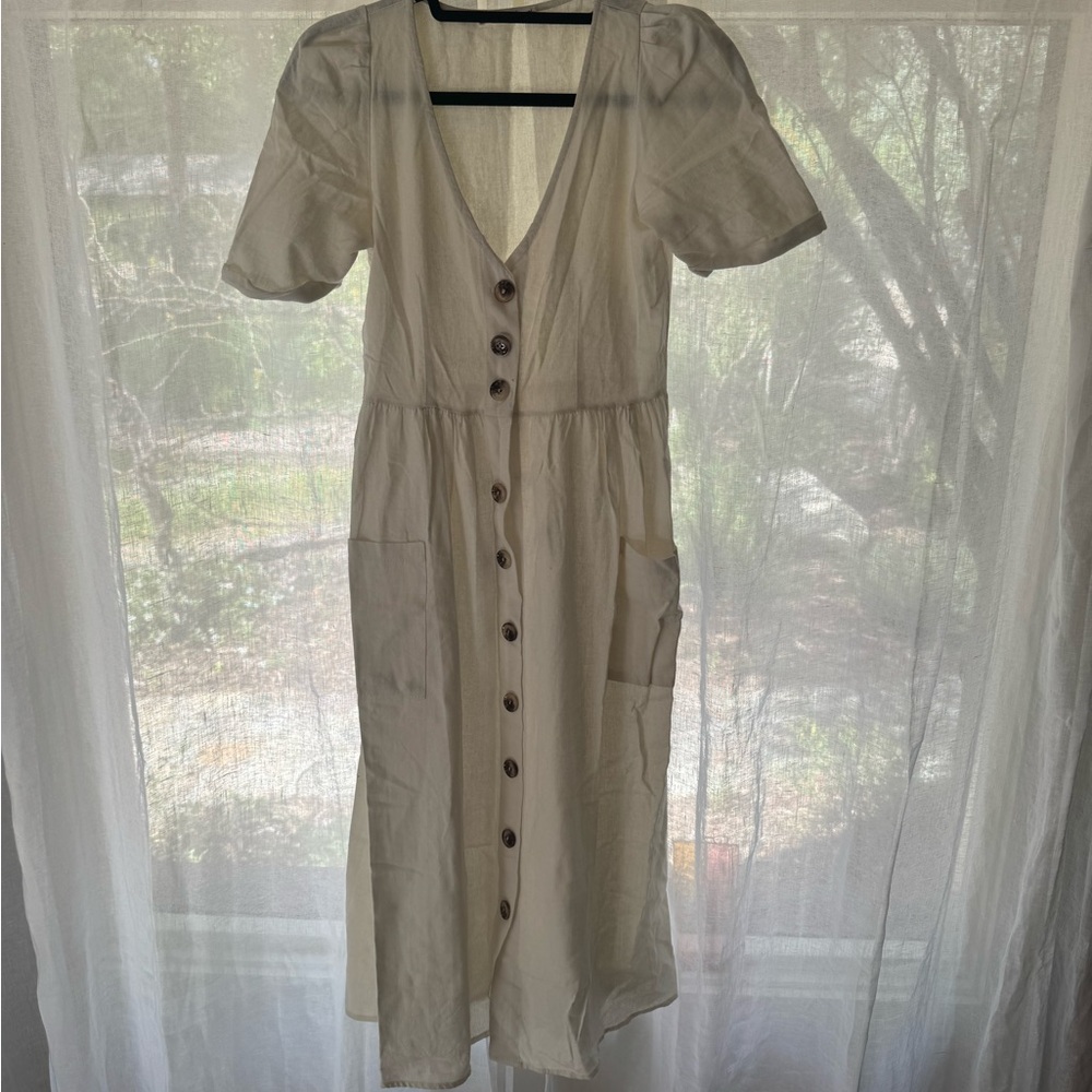 Cottage core Cream Button-Front Dress